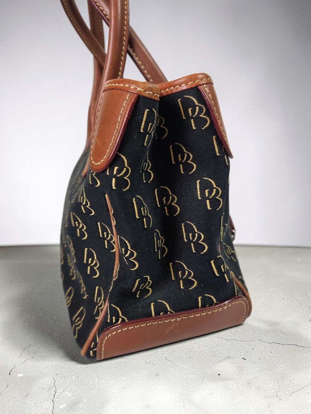 Dooney & Bourke Black Monogram Satchel with Brown Leather Trim - Picture 4 of 16